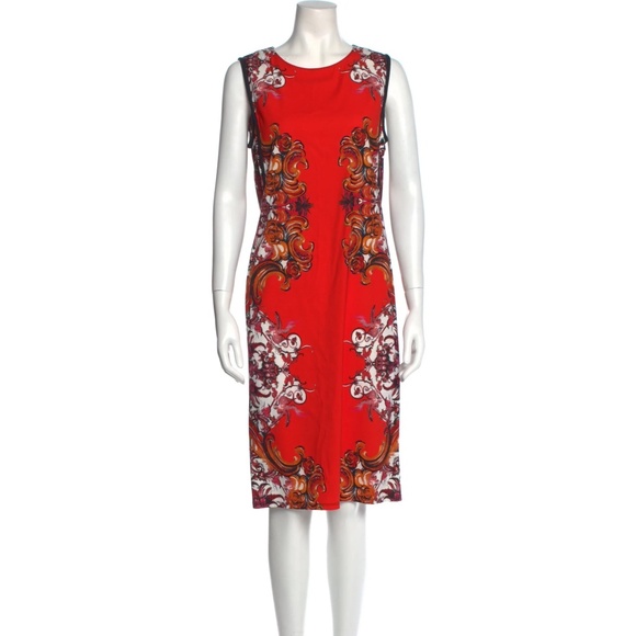 Vintage ROBERTO CAVALLI Filigree-Print Sheath Midi Dress Red 4 - Picture 2 of 5
